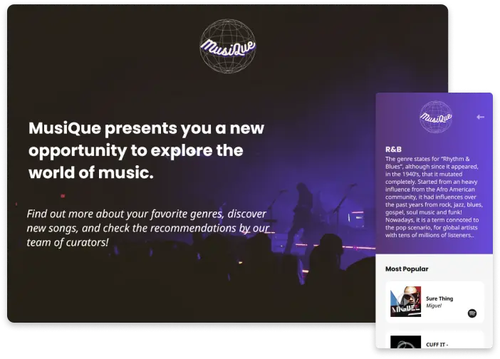 screenshots of the website Musique